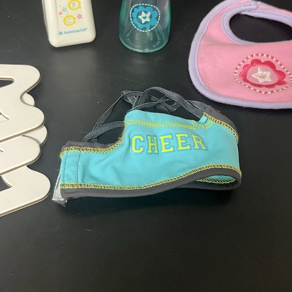 American Girl Items Set Hanger, Bottles, Cheer Top, Bib